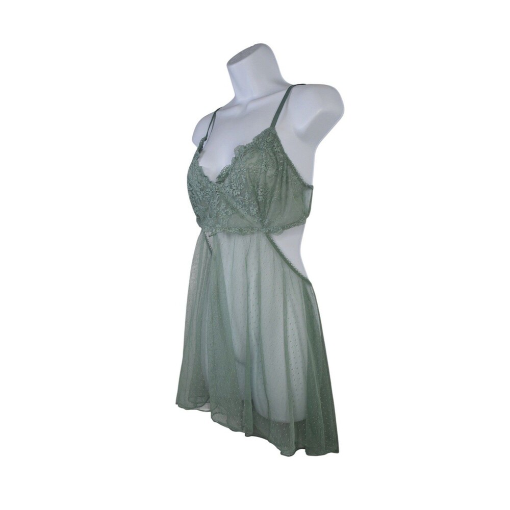 Victoria's Secret Babydoll Chemise Green Lace Mesh Lingerie Nightgown Sleepwear - Picture 3 of 13